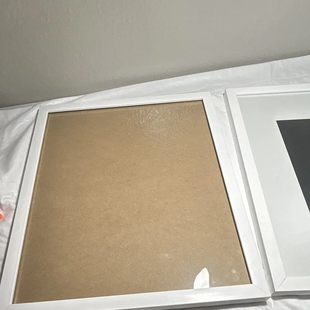 Lot of 2 White Square Plastic Photo Frames Rear-Loading Wall Hanging Matte